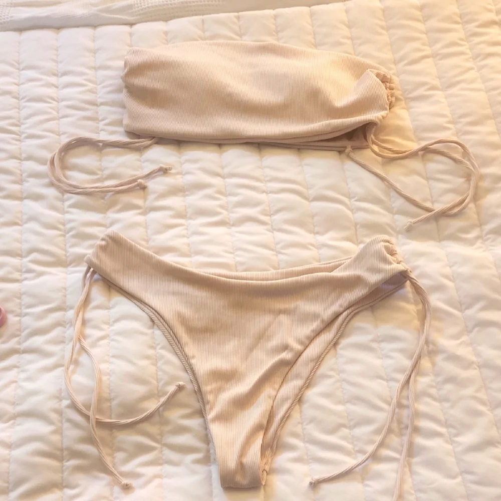 SHEIN Cream Ribbed Bikini Set - Picture 1 of 3